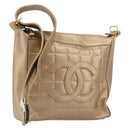 CHANEL Choco Bar Hand Bag Lamb Skin Brown Gold CC Auth 197821-1