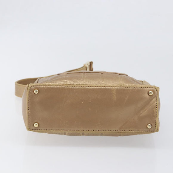 CHANEL Choco Bar Hand Bag Lamb Skin Brown Gold CC Auth 197821
