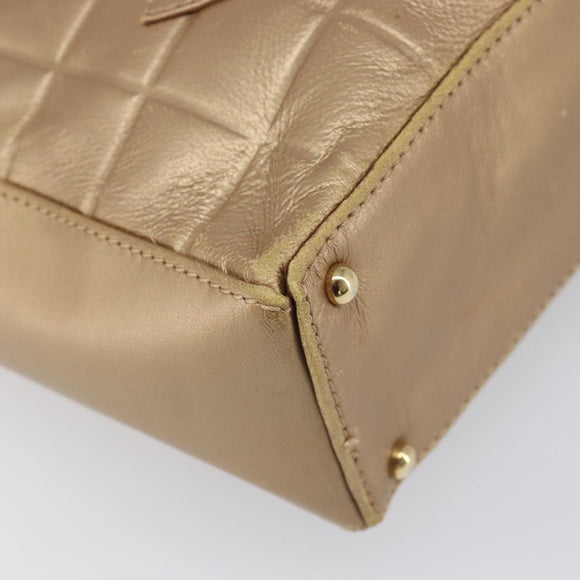 CHANEL Choco Bar Hand Bag Lamb Skin Brown Gold CC Auth 197821