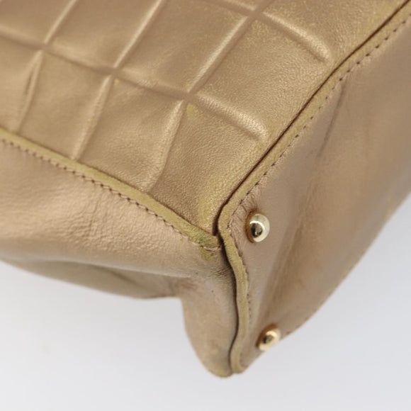 CHANEL Choco Bar Hand Bag Lamb Skin Brown Gold CC Auth 197821