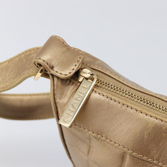 CHANEL Choco Bar Hand Bag Lamb Skin Brown Gold CC Auth 197821