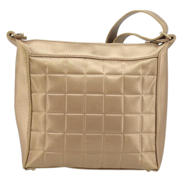CHANEL Choco Bar Hand Bag Lamb Skin Brown Gold CC Auth 197821