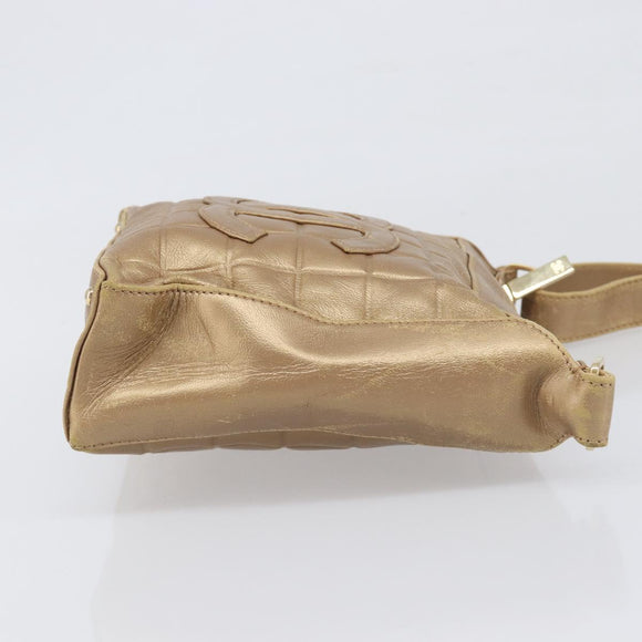 CHANEL Choco Bar Hand Bag Lamb Skin Brown Gold CC Auth 197821