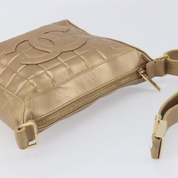 CHANEL Choco Bar Hand Bag Lamb Skin Brown Gold CC Auth 197821