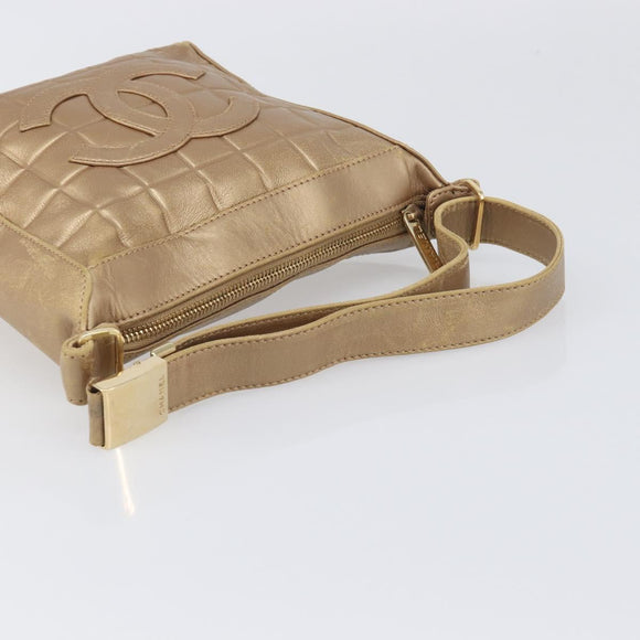 CHANEL Choco Bar Hand Bag Lamb Skin Brown Gold CC Auth 197821