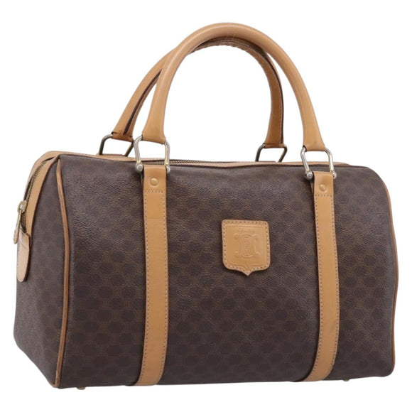 CELINE Macadam Canvas mini Boston Bag PVC Leather Brown Gold Auth 197824V
