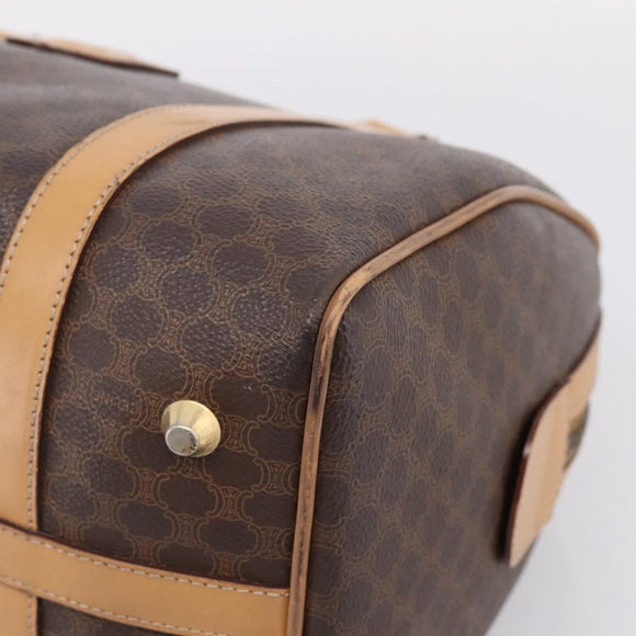 CELINE Macadam Canvas mini Boston Bag PVC Leather Brown Gold Auth 197824V