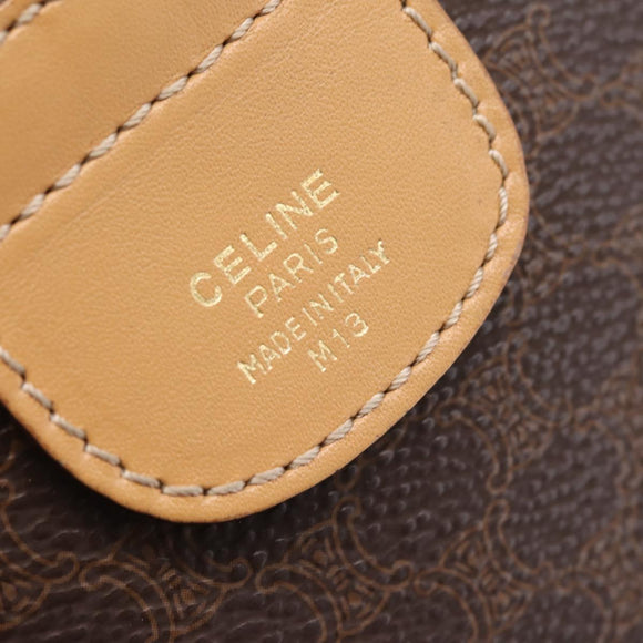 CELINE Macadam Canvas mini Boston Bag PVC Leather Brown Gold Auth 197824V