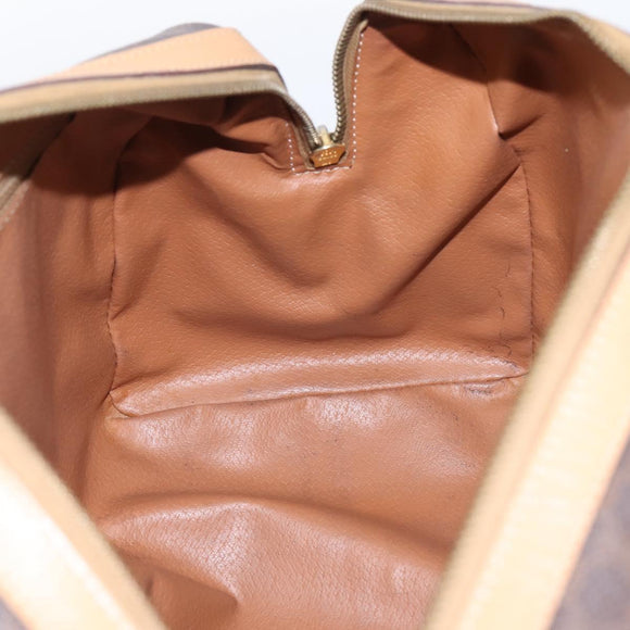 CELINE Macadam Canvas mini Boston Bag PVC Leather Brown Gold Auth 197824V