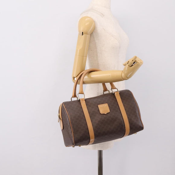 CELINE Macadam Canvas mini Boston Bag PVC Leather Brown Gold Auth 197824V