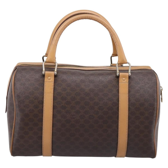 CELINE Macadam Canvas mini Boston Bag PVC Leather Brown Gold Auth 197824V