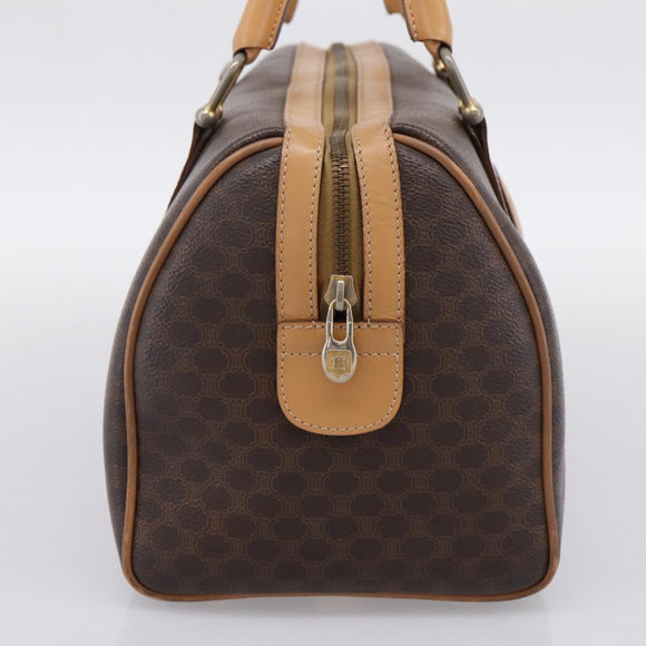 CELINE Macadam Canvas mini Boston Bag PVC Leather Brown Gold Auth 197824V