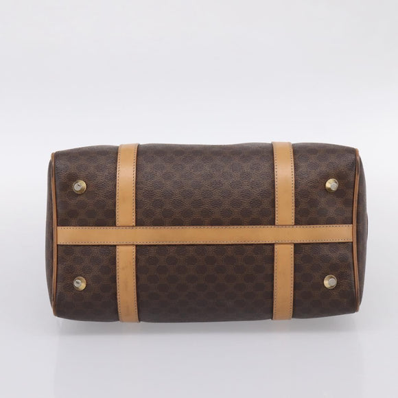CELINE Macadam Canvas mini Boston Bag PVC Leather Brown Gold Auth 197824V