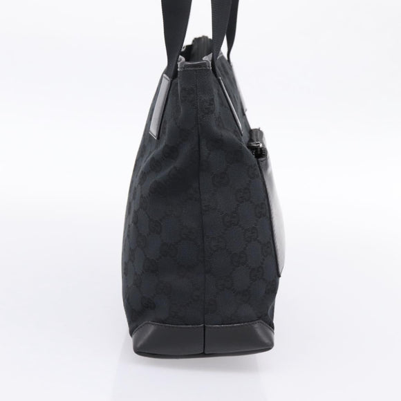 GUCCI GG Canvas Tote Bag Black Silver 019 0402 Auth 197830