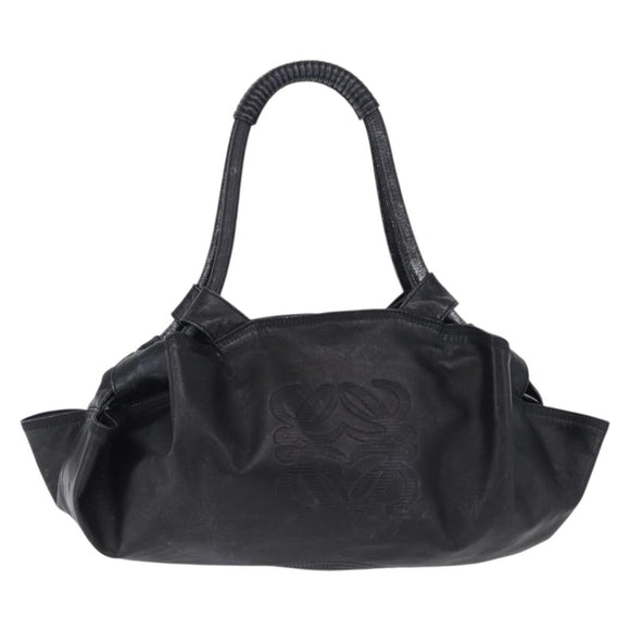 LOEWE Nappa Aire Anagram Hand Bag Leather Black Gold Auth 197831