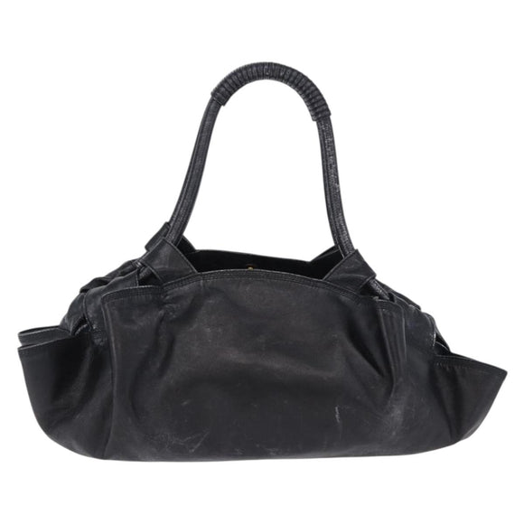 LOEWE Nappa Aire Anagram Hand Bag Leather Black Gold Auth 197831