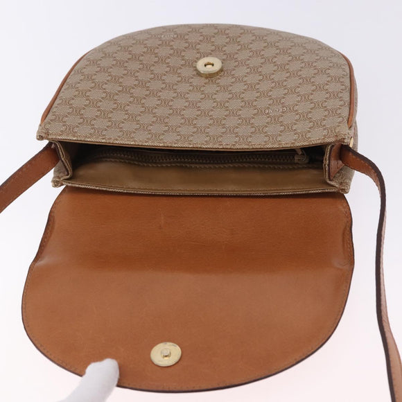 CELINE Macadam Canvas Shoulder Bag PVC Beige Gold Auth 197832A