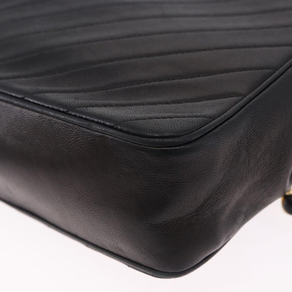 CHANEL Mademoiselle Chain Shoulder Bag Lamb Skin Black Gold CC Auth 197842