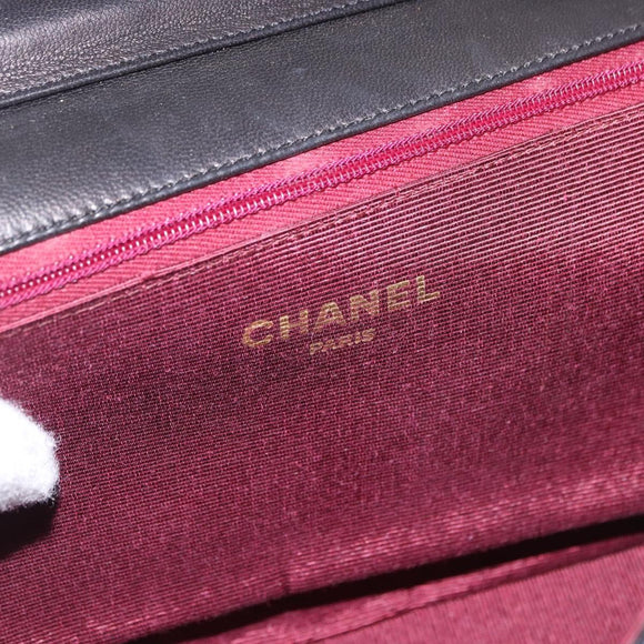 CHANEL Mademoiselle Chain Shoulder Bag Lamb Skin Black Gold CC Auth 197842