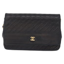 CHANEL Mademoiselle Chain Shoulder Bag Lamb Skin Black Gold CC Auth 197842-13