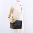 CHANEL Mademoiselle Chain Shoulder Bag Lamb Skin Black Gold CC Auth 197842-23