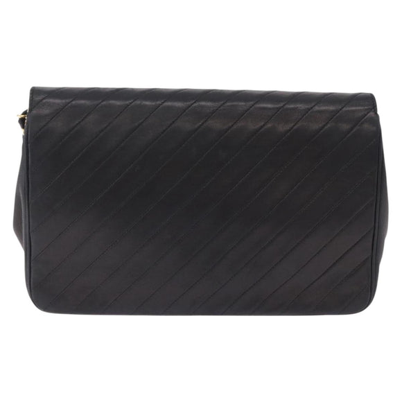 CHANEL Mademoiselle Chain Shoulder Bag Lamb Skin Black Gold CC Auth 197842