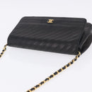 CHANEL Mademoiselle Chain Shoulder Bag Lamb Skin Black Gold CC Auth 197842-6