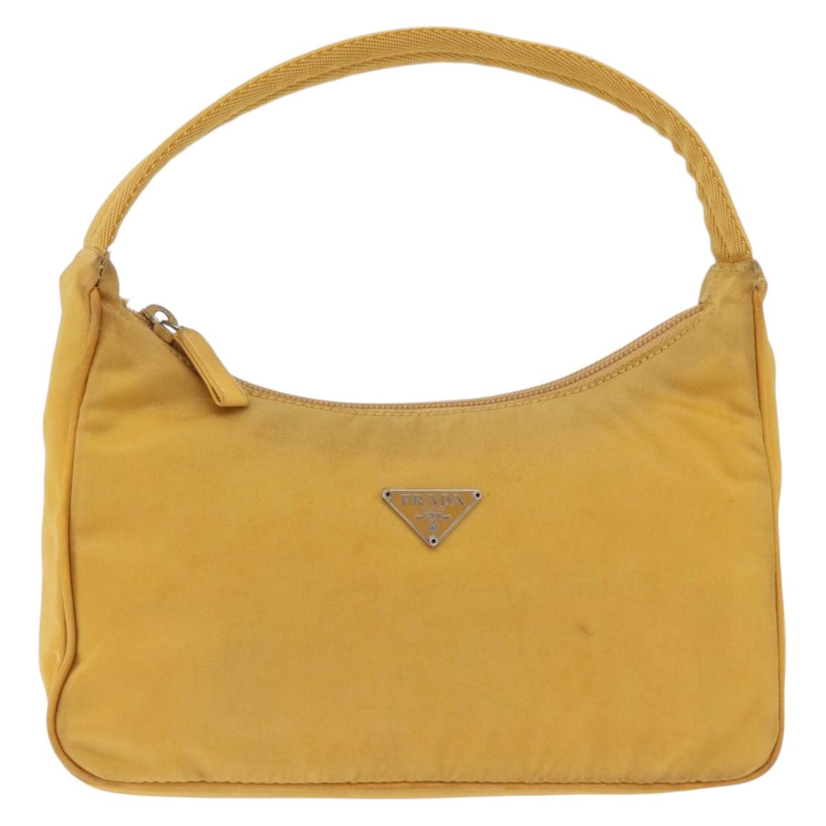 PRADA Hand Pouch Nylon Yellow Silver Auth 197846 | Brand Street Tokyo