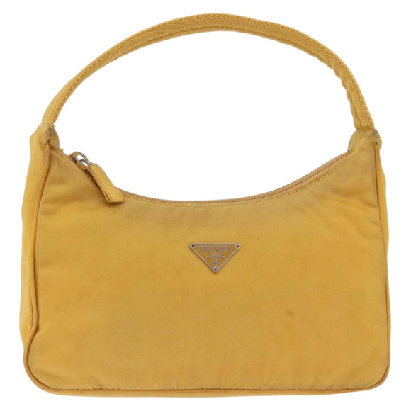 PRADA Hand Pouch Nylon Yellow Silver Auth 197846