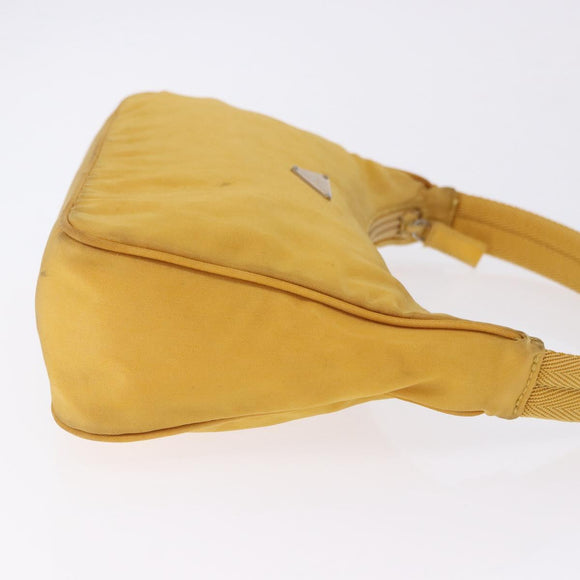 PRADA Hand Pouch Nylon Yellow Silver Auth 197846