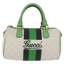 GUCCI GG Supreme Sherry Line Boston Bag PVC White Gold 190257 Auth 197849A-13