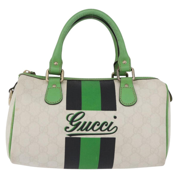 GUCCI GG Supreme Sherry Line Boston Bag PVC White Gold 190257 Auth 197849A