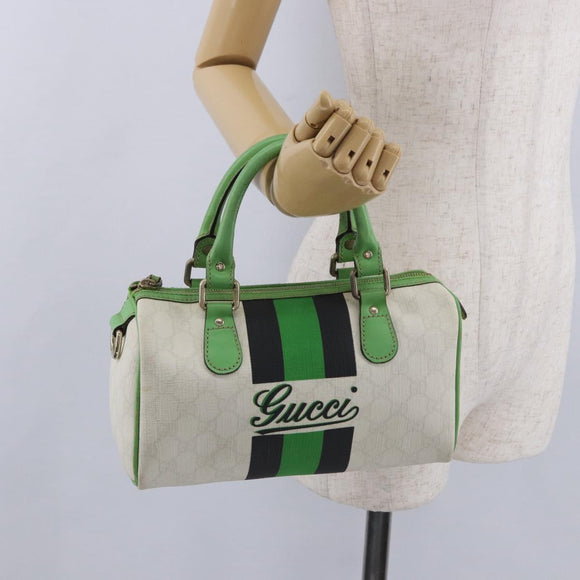 GUCCI GG Supreme Sherry Line Boston Bag PVC White Gold 190257 Auth 197849A
