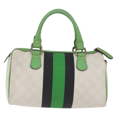 GUCCI GG Supreme Sherry Line Boston Bag PVC White Gold 190257 Auth 197849A - 0