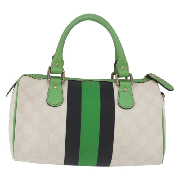 GUCCI GG Supreme Sherry Line Boston Bag PVC White Gold 190257 Auth 197849A