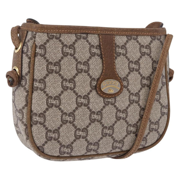 GUCCI GG Plus Supreme Shoulder Bag PVC Beige Gold Auth 197850