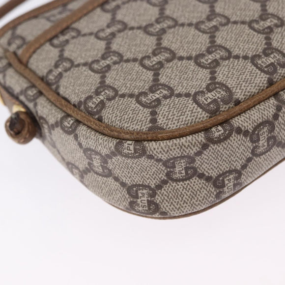 GUCCI GG Plus Supreme Shoulder Bag PVC Beige Gold Auth 197850