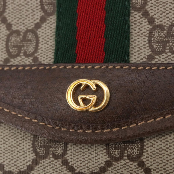 GUCCI GG Supreme Web Sherry Line Pouch PVC Beige Gold 014 89 5205 Auth 197852A