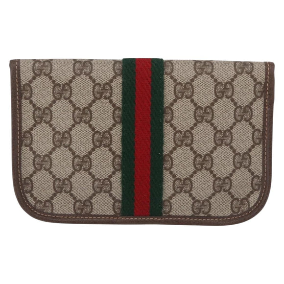 GUCCI GG Supreme Web Sherry Line Pouch PVC Beige Gold 014 89 5205 Auth 197852A