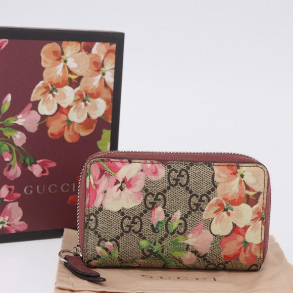 GUCCI GG Supreme Blooms Coin Purse PVC Beige Silver 421310 Auth 197853M