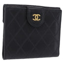 CHANEL Bicolore Bifold Wallet Lamb Skin Black Gold CC Auth 197854V-1