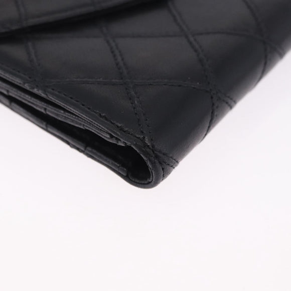 CHANEL Bicolore Bifold Wallet Lamb Skin Black Gold CC Auth 197854V