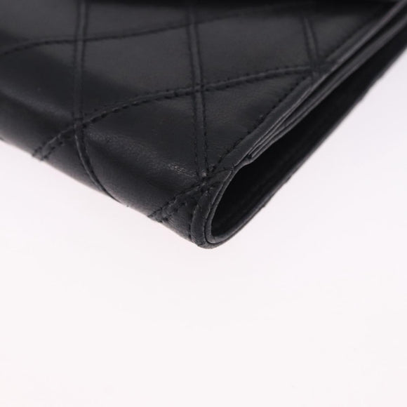 CHANEL Bicolore Bifold Wallet Lamb Skin Black Gold CC Auth 197854V