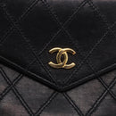 CHANEL Bicolore Bifold Wallet Lamb Skin Black Gold CC Auth 197854V-17
