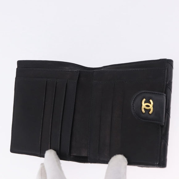 CHANEL Bicolore Bifold Wallet Lamb Skin Black Gold CC Auth 197854V