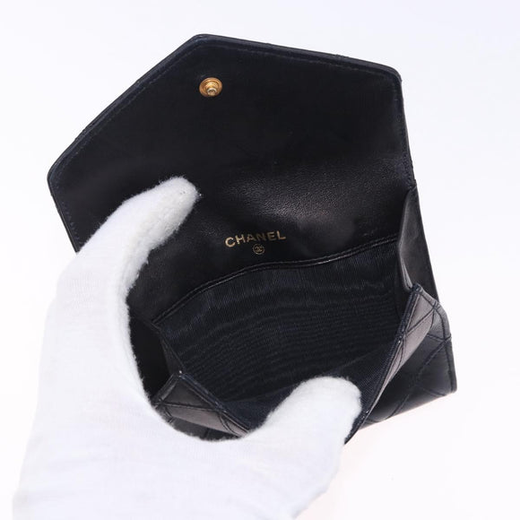 CHANEL Bicolore Bifold Wallet Lamb Skin Black Gold CC Auth 197854V