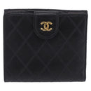 CHANEL Bicolore Bifold Wallet Lamb Skin Black Gold CC Auth 197854V-13