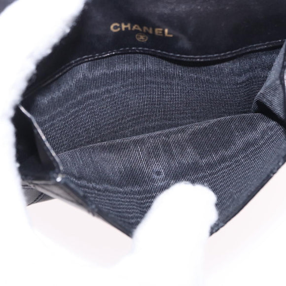 CHANEL Bicolore Bifold Wallet Lamb Skin Black Gold CC Auth 197854V