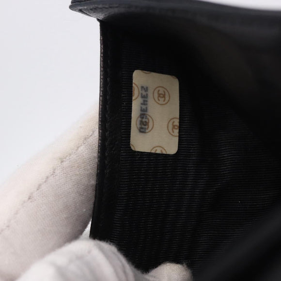 CHANEL Bicolore Bifold Wallet Lamb Skin Black Gold CC Auth 197854V