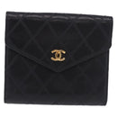 CHANEL Bicolore Bifold Wallet Lamb Skin Black Gold CC Auth 197854V-2